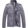 WenVen Men’s Casual Washed Cotton Military Jacket(Light Grey)