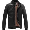 WenVen Men’s Stand Collar Fleece Lined Bomber Faux Leather Jacket(Black)