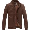 WenVen Men’s Stand Collar Fleece Lined Bomber Faux Leather Jacket(Field)