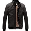 WenVen Men’s Stand Collar Fleece Lined Bomber Faux Leather Jacket(Grey)