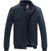 WenVen Men’s Stand Collar Fleece Lined Bomber Faux Leather Jacket(Navy)