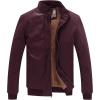 WenVen Men’s Stand Collar Fleece Lined Bomber Faux Leather Jacket(Red Wine)