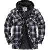 WenVen Men’s Thicken Plaid Flannel Quilted Shirts Jacket with Removable Hood(Black)