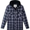 WenVen Men’s Thicken Plaid Flannel Quilted Shirts Jacket with Removable Hood(Blue)