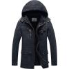 WenVen Men’s Winter Jacket Sherpa Lining Wool Trench Coat Casual Warm Parka Coat With Detachable Hood(Navy)