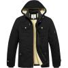 WenVen Men’s Winter Sherpa Parka Mid Length Thicken Military Style Warm Jacket with Removable Hood(Black)