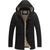 imageWenVen Mens Winter Sherpa Parka Mid Length Thicken Military Style Warm Jacket with Removable HoodDark Black