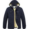 WenVen Men’s Winter Sherpa Parka Mid Length Thicken Military Style Warm Jacket with Removable Hood(Navy)