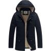 WenVen Men’s Winter Sherpa Parka Mid Length Thicken Military Style Warm Jacket with Removable Hood(Navy Blue)