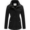 imageWenVen Womens Casual Military Jacket Cotton Stand Collar Utility Anorak CoatBlack