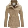 WenVen Women’s Casual Military Jacket Cotton Stand Collar Utility Anorak Coat(Khaki)