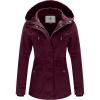 WenVen Women’s Cotton Military Jacket Lightweight Casual Anorak Coat with Hood(Deep Wine)