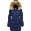 WenVen Women’s Winter Long Puffer Coat Parka Jacket with Faux Fur Removable Hood(Navy)