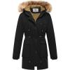 WenVen Women’s Winter Thicken Fleece Jacket Fur Hooded Military Parka Coat(Black)