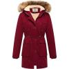 WenVen Women’s Winter Thicken Fleece Jacket Fur Hooded Military Parka Coat(Red)