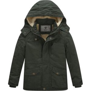 WenVen Boy’s Winter Thicken Cotton Coat Heavy Sherpa Lined Hooded Parka Jacket(Army Green)