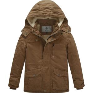 WenVen Boy’s Winter Thicken Cotton Coat Heavy Sherpa Lined Hooded Parka Jacket(Brown)