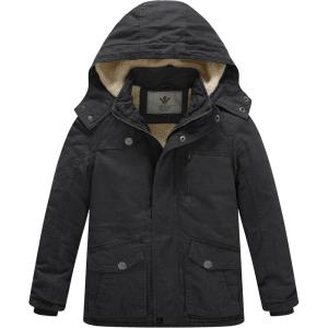 WenVen Boy’s Winter Thicken Cotton Coat Heavy Sherpa Lined Hooded Parka Jacket(Grey)