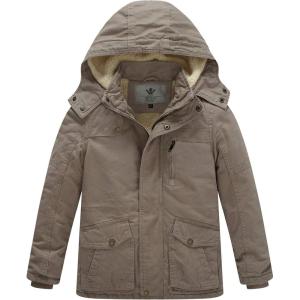 WenVen Boy’s Winter Thicken Cotton Coat Heavy Sherpa Lined Hooded Parka Jacket(Khaki)