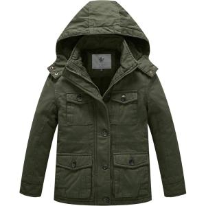 WenVen Boy’s & Girl’s Winter Warm Sherpa Lined Parka Coat with Removable Hood(Army Green)