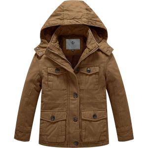 WenVen Boy’s & Girl’s Winter Warm Sherpa Lined Parka Coat with Removable Hood(Brown)