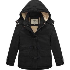 WenVen Girl’s Winter Sherpa Jacket Thicken Cotton Parka Coat with Removable Hood(Black)
