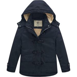 WenVen Girl’s Winter Sherpa Jacket Thicken Cotton Parka Coat with Removable Hood(Blue)