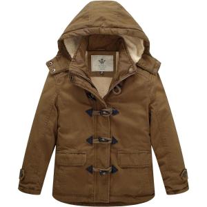 WenVen Girl’s Winter Sherpa Jacket Thicken Cotton Parka Coat with Removable Hood(Brown)