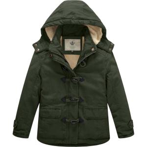 WenVen Girl’s Winter Sherpa Jacket Thicken Cotton Parka Coat with Removable Hood(Green)