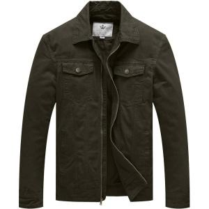WenVen Men’s Casual Canvas Cotton Jacket Lightweight Military Utility Jacket(Army Green-n)