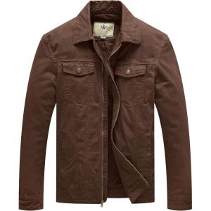 WenVen Men’s Casual Canvas Cotton Jacket Lightweight Military Utility Jacket(Coffee)