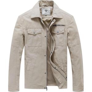 WenVen Men’s Casual Canvas Cotton Military Lapel Jacket(Desert Sand)