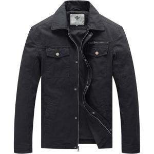 WenVen Men’s Casual Canvas Cotton Military Lapel Jacket(Grey)