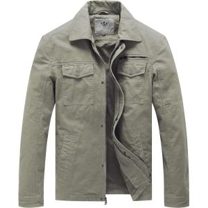 WenVen Men’s Casual Canvas Cotton Military Lapel Jacket(Light Olive)