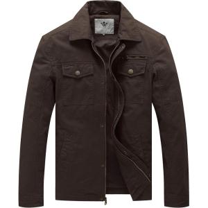 WenVen Men’s Casual Canvas Cotton Military Lapel Jacket(Tobacco)