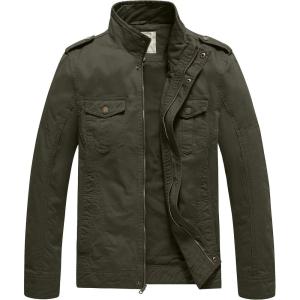 WenVen Men’s Casual Washed Cotton Military Jacket(Army Green)