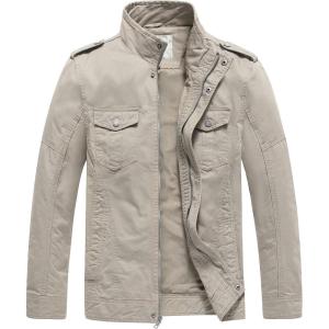 WenVen Men’s Casual Washed Cotton Military Jacket(Desert Sand)
