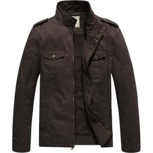 WenVen Men’s Casual Washed Cotton Military Jacket(Tobacco)