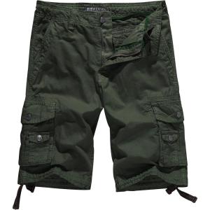 WenVen Men’s Cotton Twill Cargo Shorts Classic Relaxed Fit- Reg and Big & Tall Sizes(Army Green)