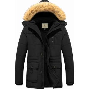 WenVen Men’s Hooded Warm Coat Winter Parka Jacket(Black)