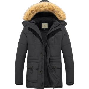 WenVen Men’s Hooded Warm Coat Winter Parka Jacket(Charcoal)