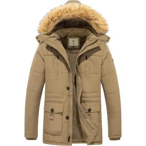 WenVen Men’s Hooded Warm Coat Winter Parka Jacket(Khaki)