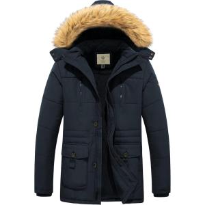 WenVen Men’s Hooded Warm Coat Winter Parka Jacket(Navy)
