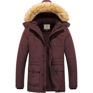WenVen Men’s Hooded Warm Coat Winter Parka Jacket(Red)