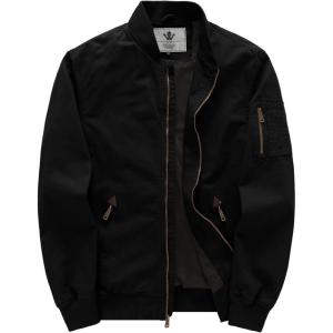 WenVen Men’s Lightweight Cotton Flight Bomber Jacket Casual Military Windbreaker(Black)