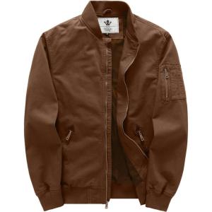 WenVen Men’s Lightweight Cotton Flight Bomber Jacket Casual Military Windbreaker(Coffee)