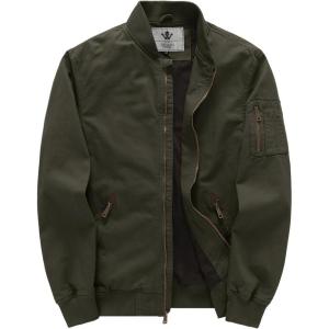 WenVen Men’s Lightweight Cotton Flight Bomber Jacket Casual Military Windbreaker(Green)