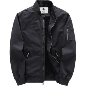 WenVen Men’s Lightweight Cotton Flight Bomber Jacket Casual Military Windbreaker(Grey)