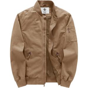 WenVen Men’s Lightweight Cotton Flight Bomber Jacket Casual Military Windbreaker(Khaki)