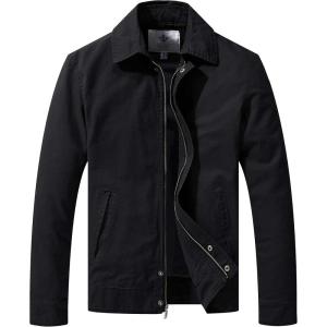 WenVen Men’s Lightweight Military Cotton Jacket Casual Spring Lapel Work Coat(Black)